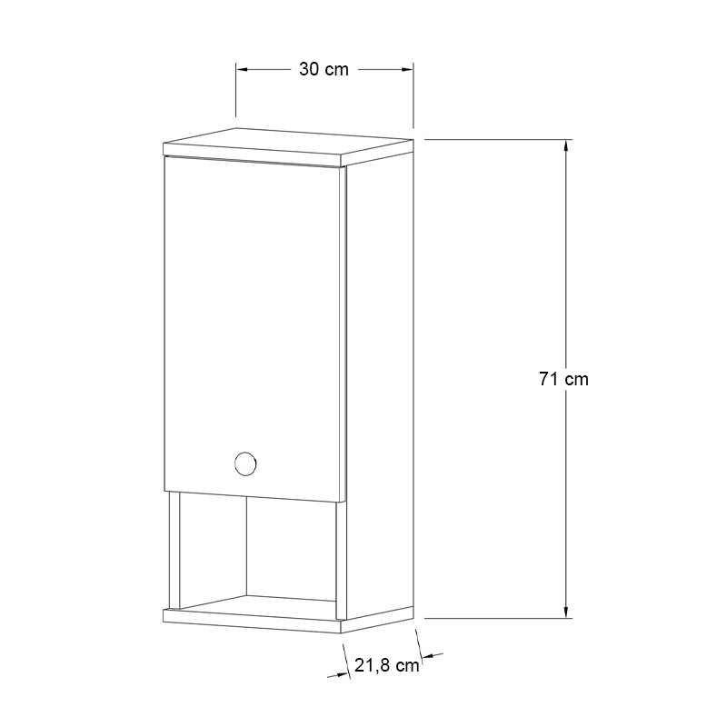 Ντουλάπι Μπάνιου Επιτοίχιο Mis Megapap Χρώμα Sapphire Oak 30X21,8X71Εκ.