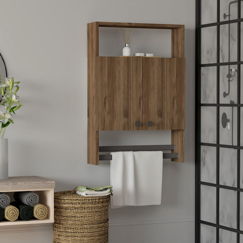 Ντουλάπι Μπάνιου Επιτοίχιο Ela Megapap Χρώμα Καρυδί 60X15X87Εκ.