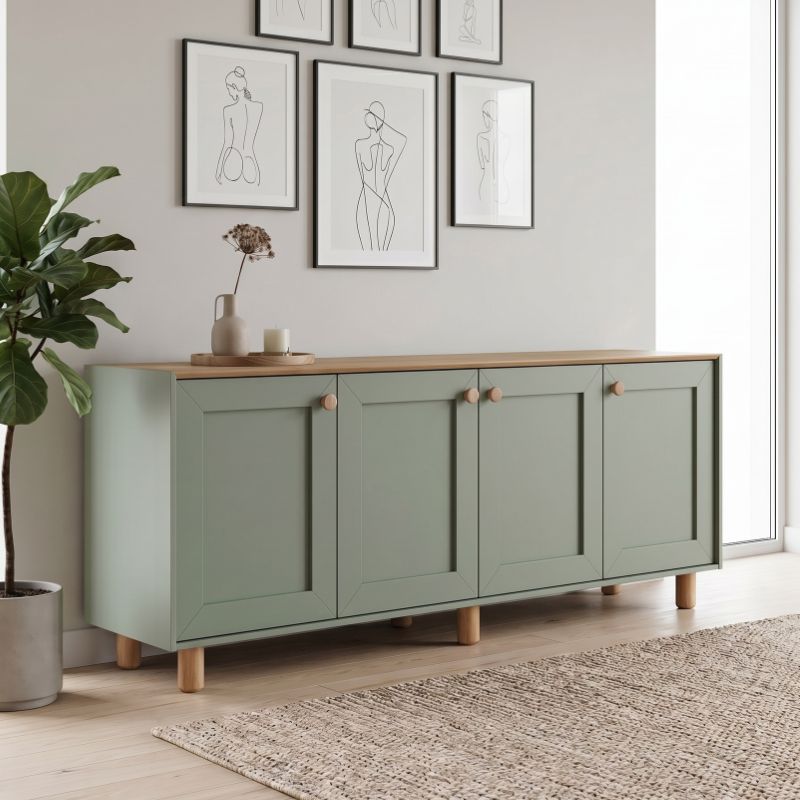 Μπουφές Bohemian Megapap Χρώμα Πράσινο - Φυσικό Οξιάς 180X40X75Εκ.