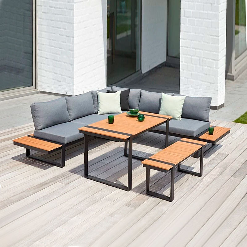 Σαλόνι Κήπου Γωνιακό Artemis Megapap Σετ 4 Τμχ Μέταλλο - Ξύλο Χρώμα Μαύρο - Καρυδί