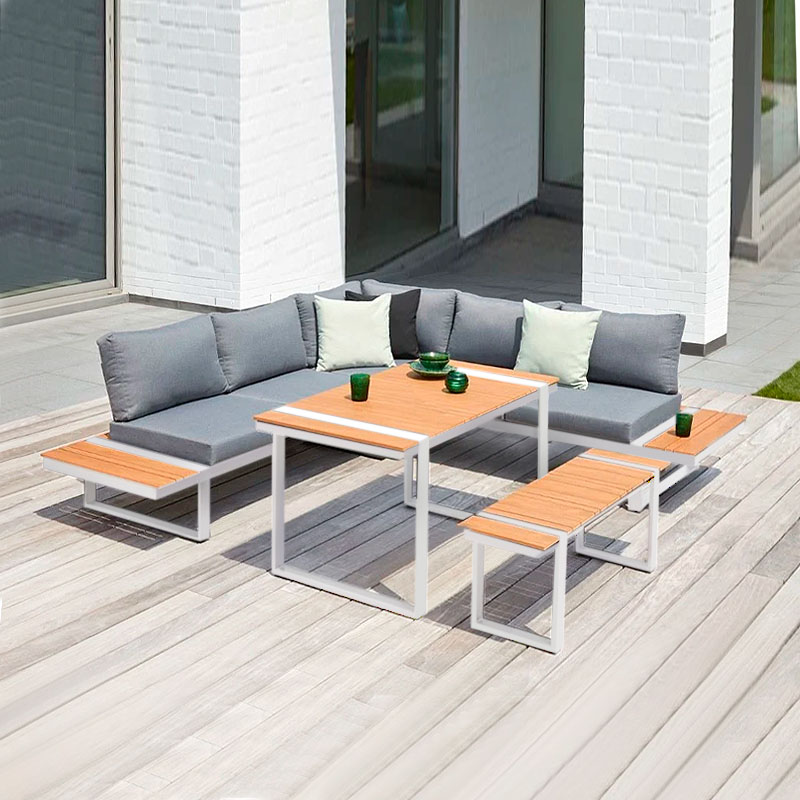 Σαλόνι Κήπου Γωνιακό Artemis Megapap Σετ 4 Τμχ Μέταλλο - Ξύλο Χρώμα Λευκό - Καρυδί