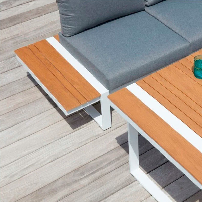 Σαλόνι Κήπου Γωνιακό Artemis Megapap Σετ 4 Τμχ Μέταλλο - Ξύλο Χρώμα Λευκό - Καρυδί