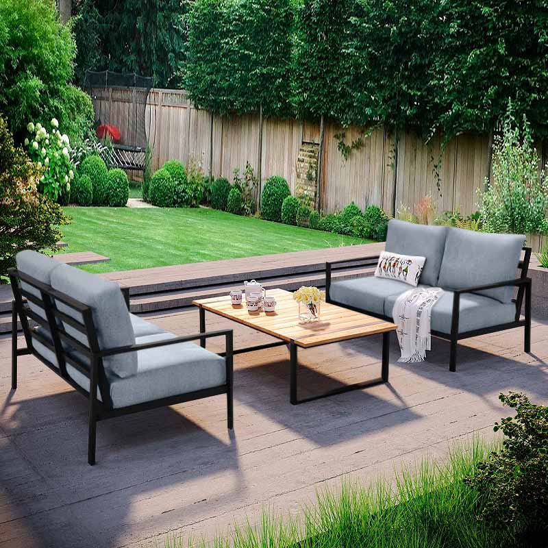 Σαλόνι Κήπου Ermis Megapap Σετ 3 Τμχ Μέταλλο - Ξύλο Χρώμα Μαύρο - Γκρι