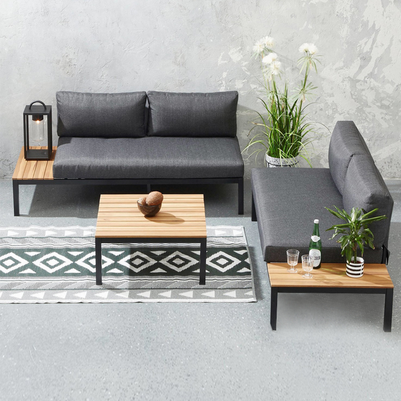 Σαλόνι Κήπου Echo Megapap Σετ 3 Τμχ Μέταλλο - Ξύλο Χρώμα Μαύρο - Γκρι