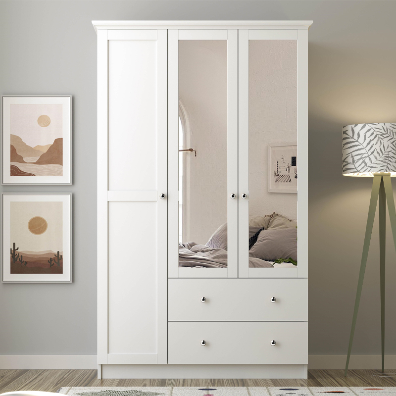 Ντουλάπα Ρούχων Emily Megapap Τρίφυλλη Με Καθρέπτη Και Συρτάρια Χρώμα Λευκό 105X50X210Εκ.