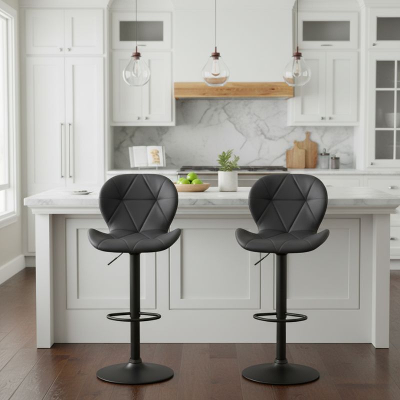 Σκαμπό Μπαρ Dolores Megapap Με Ρυθμιζόμενο Ύψος Pu Μαύρο - Βάση Μαύρο Ματ 45,5X38X89/109Εκ.