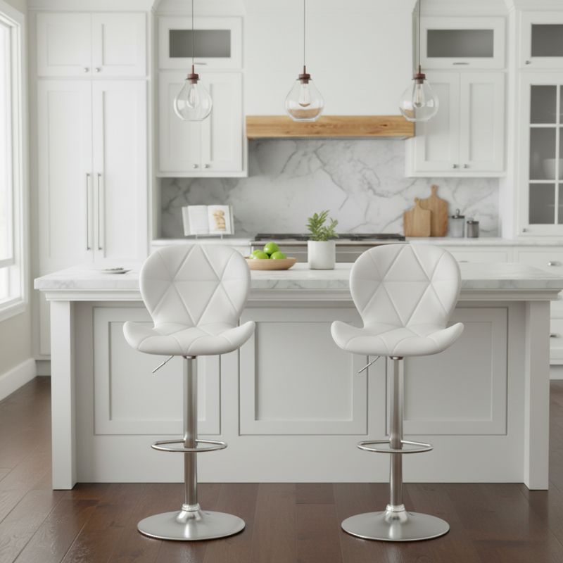 Σκαμπό Μπαρ Dolores Megapap Με Ρυθμιζόμενο Ύψος Pu Λευκό - Βάση Χρωμίου 45,5X38X89/109Εκ.