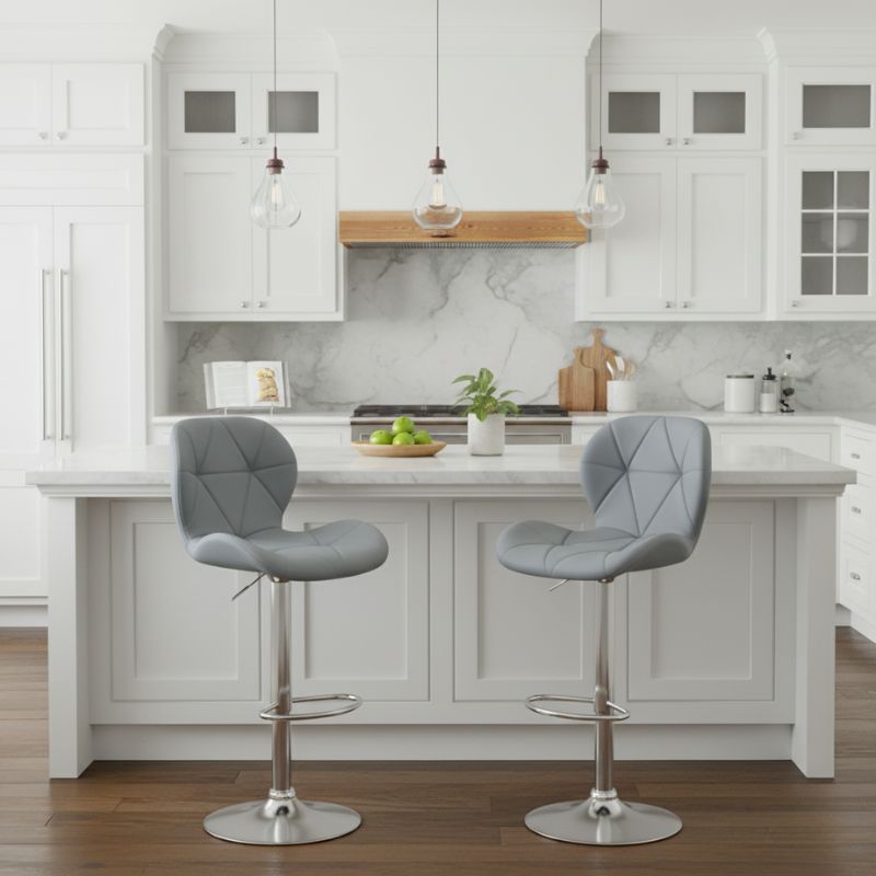 Σκαμπό Μπαρ Dolores Megapap Με Ρυθμιζόμενο Ύψος Pu Γκρι - Βάση Χρωμίου 45,5X38X89/109Εκ.