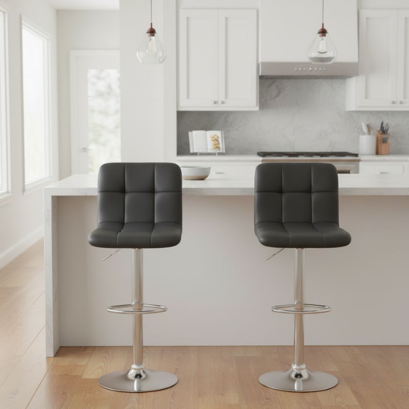 Σκαμπό Μπαρ Carmelo Megapap Με Ρυθμιζόμενο Ύψος Pu Μαύρο - Βάση Χρωμίου 45X42X90/113Εκ.