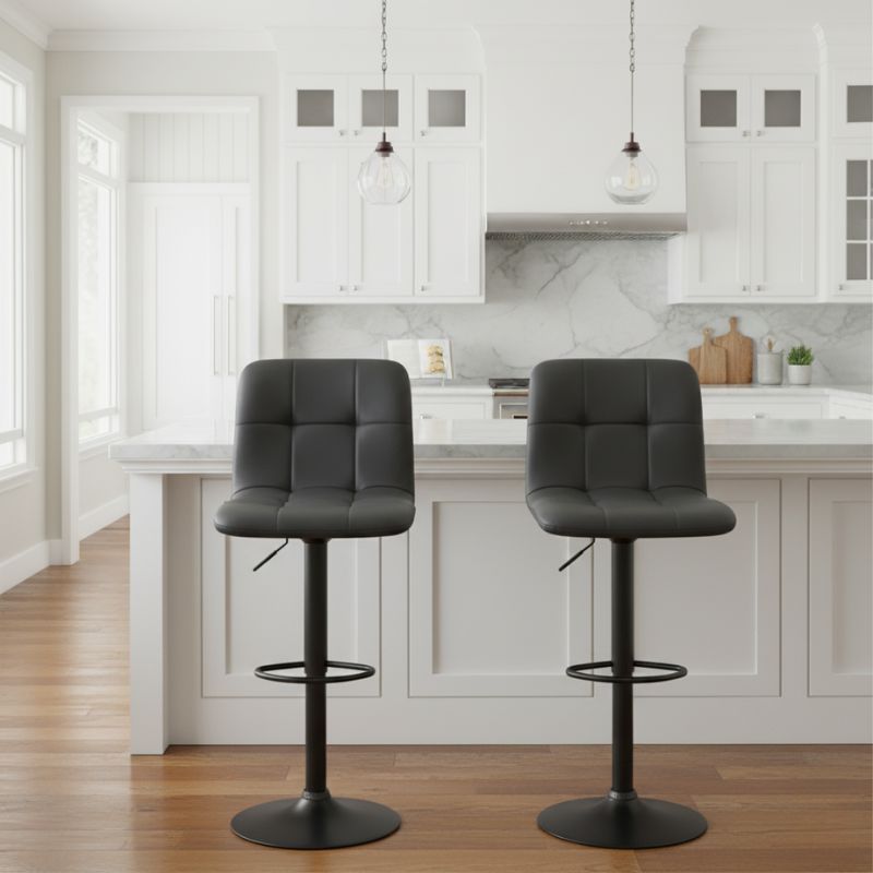 Σκαμπό Μπαρ Carmelo Megapap Με Ρυθμιζόμενο Ύψος Pu Μαύρο - Βάση Μαύρο Ματ 45X42X90/113Εκ.