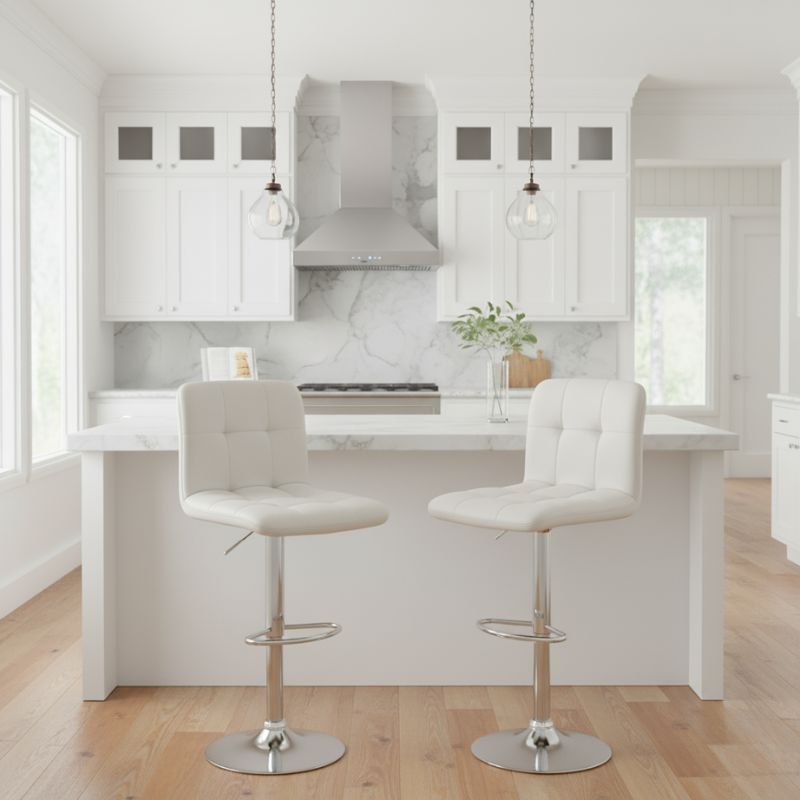 Σκαμπό Μπαρ Carmelo Megapap Με Ρυθμιζόμενο Ύψος Pu Λευκό - Βάση Χρωμίου 45X42X90/113Εκ.