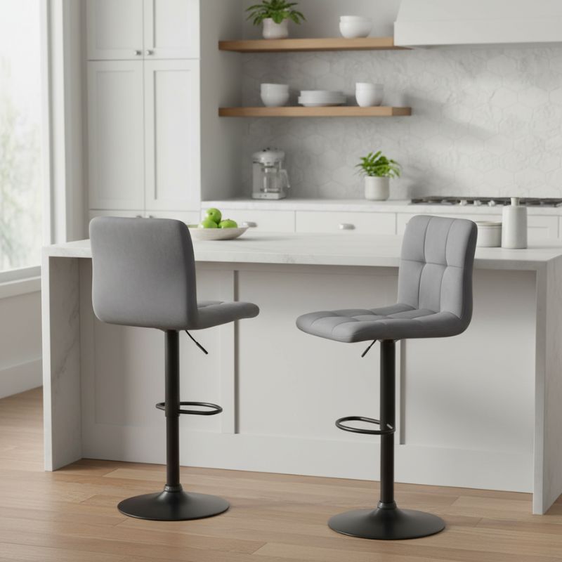 Σκαμπό Μπαρ Carmelo Megapap Με Ρυθμιζόμενο Ύψος Βελούδο Γκρι - Βάση Μαύρο Ματ 45X42X90/113Εκ.