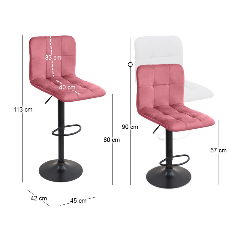 Σκαμπό Μπαρ Carmelo Megapap Με Ρυθμιζόμενο Ύψος Βελούδο Σάπιο Μήλο - Βάση Μαύρο Ματ 45X42X90/113Εκ.