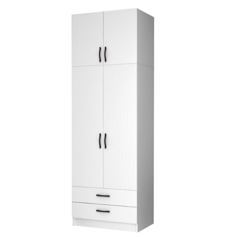 Ντουλάπα Ρούχων Ricardo Megapap Δίφυλλη Με Πατάρι Χρώμα Λευκό 80X51,8X240Εκ.