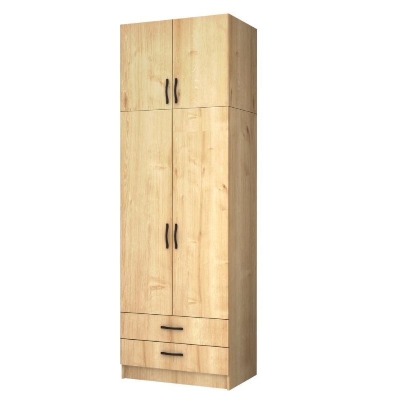 Ντουλάπα Ρούχων Ricardo Megapap Δίφυλλη Με Πατάρι Χρώμα Φυσικό Οξιάς 80X51,8X240Εκ.