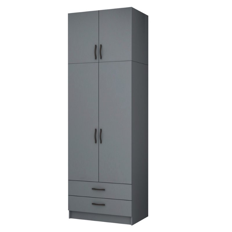 Ντουλάπα Ρούχων Ricardo Megapap Δίφυλλη Με Πατάρι Χρώμα Ανθρακί 80X51,8X240Εκ.