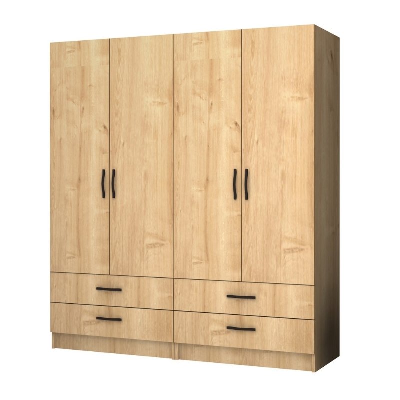 Ντουλάπα Ρούχων Ricardo Megapap Τετράφυλλη Χρώμα Φυσικό Οξιάς 160X51,8X181Εκ.