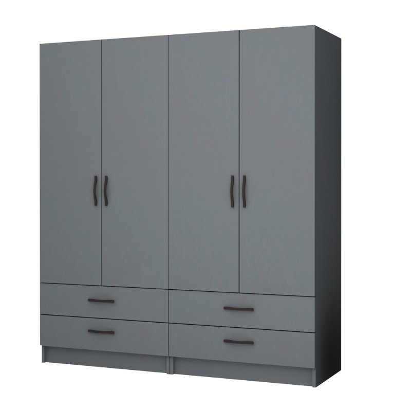 Ντουλάπα Ρούχων Ricardo Megapap Τετράφυλλη Χρώμα Ανθρακί 160X51,8X181Εκ.