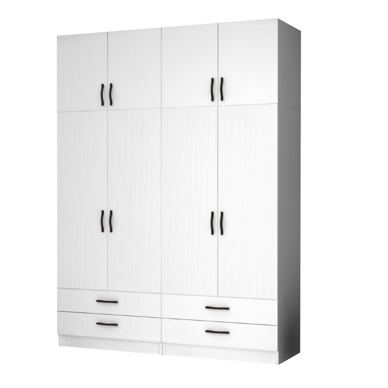 Ντουλάπα Ρούχων Ricardo Megapap Τετράφυλλη Με Πατάρι Χρώμα Λευκό 160X51,8X240Εκ.