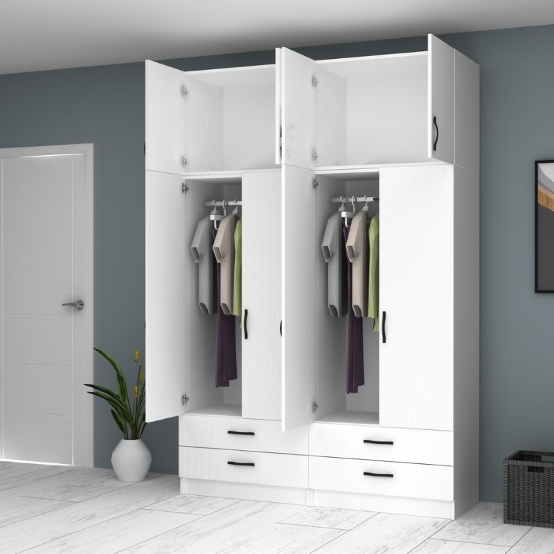 Ντουλάπα Ρούχων Ricardo Megapap Τετράφυλλη Με Πατάρι Χρώμα Λευκό 160X51,8X240Εκ.