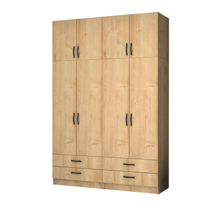 Ντουλάπα Ρούχων Ricardo Megapap Τετράφυλλη Με Πατάρι Χρώμα Φυσικό Οξιάς 160X51,8X240Εκ.