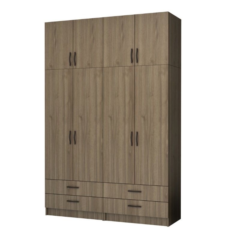 Ντουλάπα Ρούχων Ricardo Megapap Τετράφυλλη Με Πατάρι Χρώμα Καρυδί 160X51,8X240Εκ.