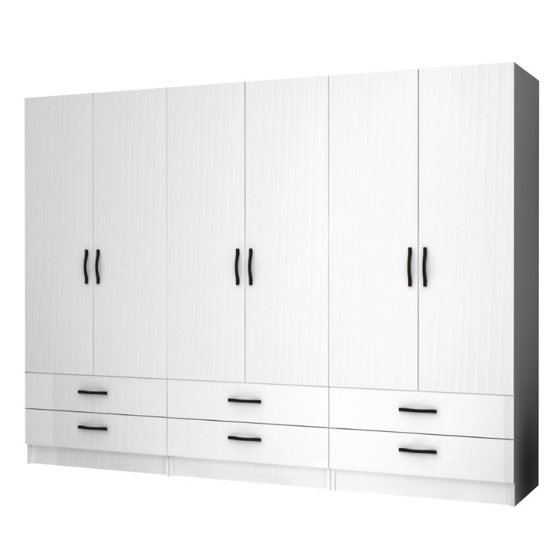 Ντουλάπα Ρούχων Ricardo Megapap Εξάφυλλη Χρώμα Λευκό 240X51,8X181Εκ.