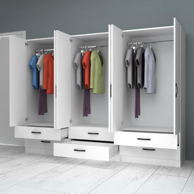 Ντουλάπα Ρούχων Ricardo Megapap Εξάφυλλη Χρώμα Λευκό 240X51,8X181Εκ.