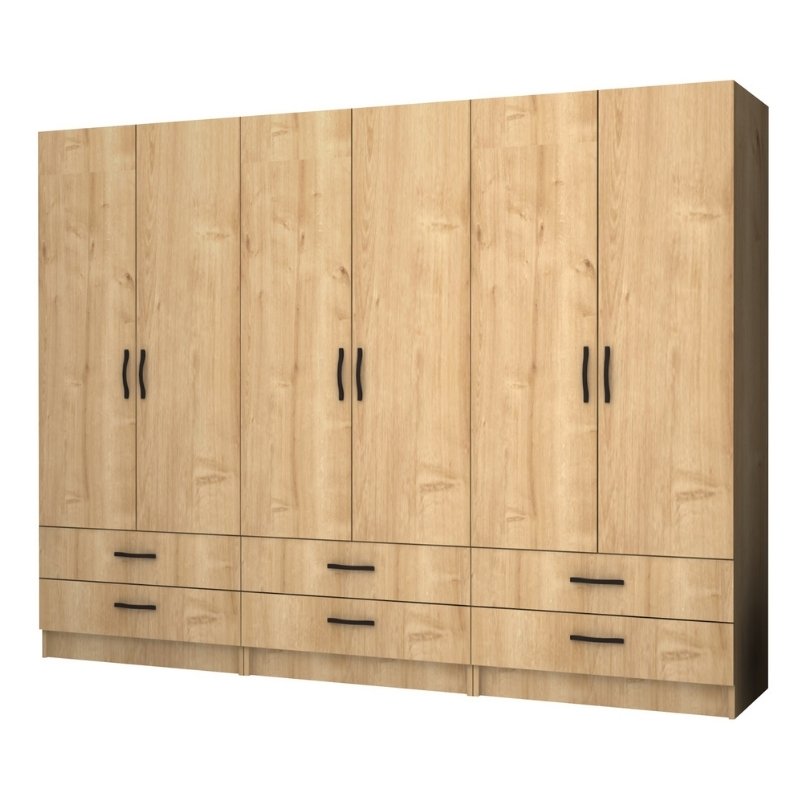 Ντουλάπα Ρούχων Ricardo Megapap Εξάφυλλη Χρώμα Φυσικό Οξιάς 240X51,8X181Εκ.