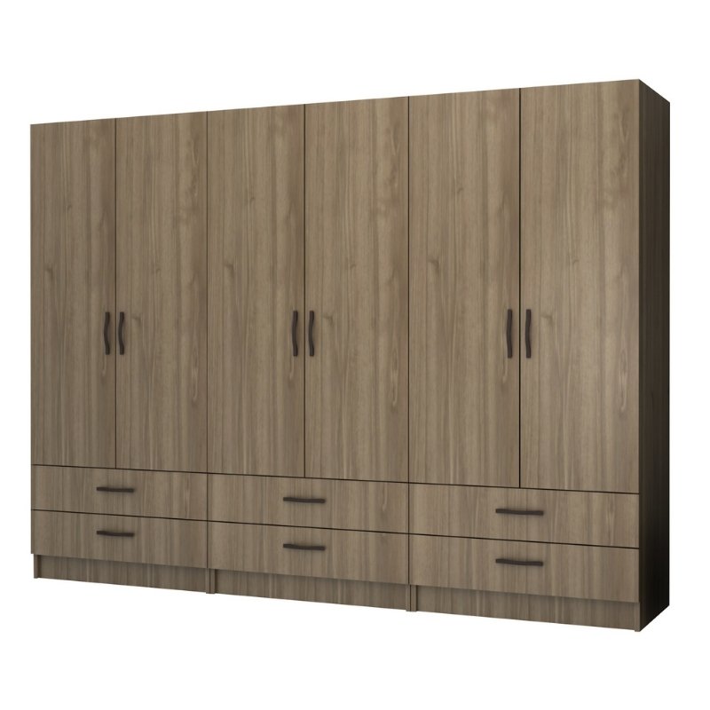 Ντουλάπα Ρούχων Ricardo Megapap Εξάφυλλη Χρώμα Καρυδί 240X51,8X181Εκ.