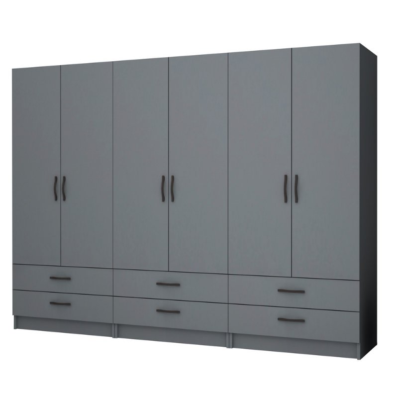 Ντουλάπα Ρούχων Ricardo Megapap Εξάφυλλη Χρώμα Ανθρακί 240X51,8X181Εκ.