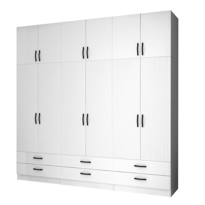 Ντουλάπα Ρούχων Ricardo Megapap Εξάφυλλη Με Πατάρι Χρώμα Λευκό 240X51,8X240Εκ.