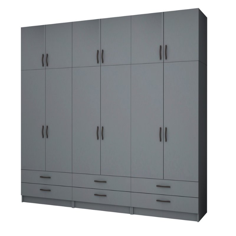 Ντουλάπα Ρούχων Ricardo Megapap Εξάφυλλη Με Πατάρι Χρώμα Ανθρακί 240X51,8X240Εκ.