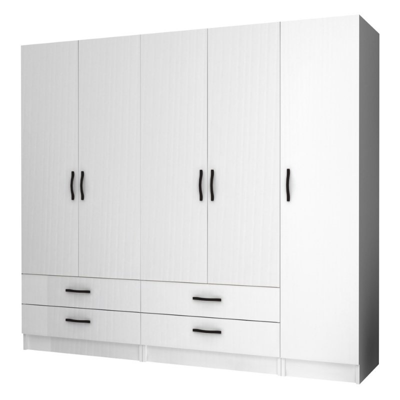 Ντουλάπα Ρούχων Ricardo Megapap Πεντάφυλλη Χρώμα Λευκό 200X51,8X181Εκ.