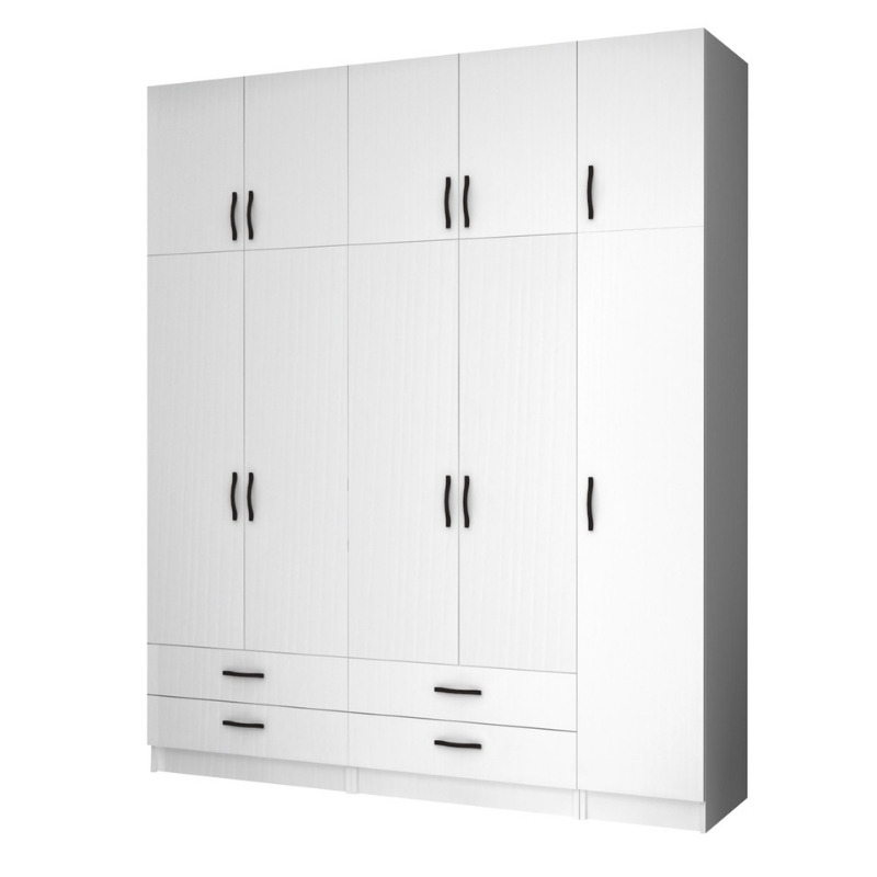 Ντουλάπα Ρούχων Ricardo Megapap Πεντάφυλλη Με Πατάρι Χρώμα Λευκό 200X51,8X240Εκ.