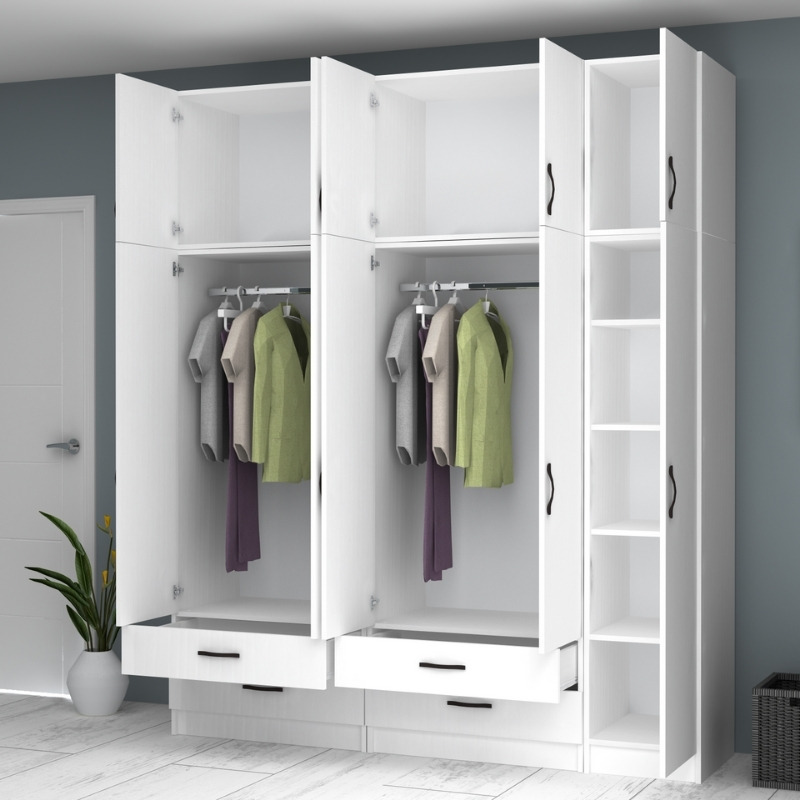 Ντουλάπα Ρούχων Ricardo Megapap Πεντάφυλλη Με Πατάρι Χρώμα Λευκό 200X51,8X240Εκ.