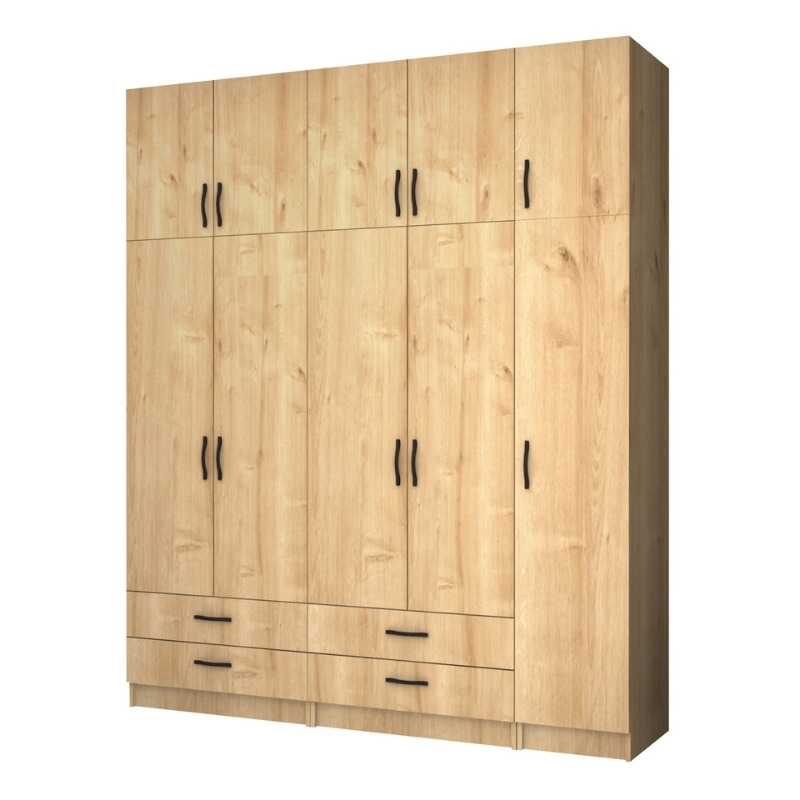 Ντουλάπα Ρούχων Ricardo Megapap Πεντάφυλλη Με Πατάρι Χρώμα Φυσικό Οξιάς 200X51,8X240Εκ.