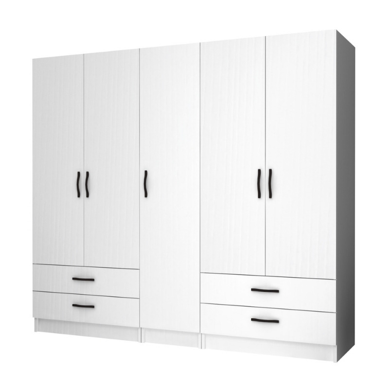 Ντουλάπα Ρούχων Ricardo Megapap Πεντάφυλλη Χρώμα Λευκό 200X51,8X181Εκ.