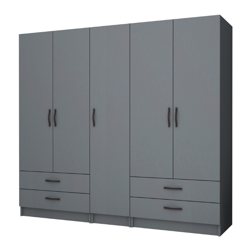 Ντουλάπα Ρούχων Ricardo Megapap Πεντάφυλλη Χρώμα Ανθρακί 200X51,8X181Εκ.