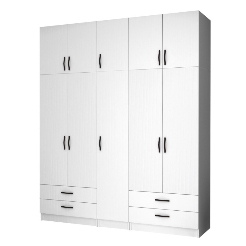 Ντουλάπα Ρούχων Ricardo Megapap Πεντάφυλλη Με Πατάρι Χρώμα Λευκό 200X51,8X240Εκ.