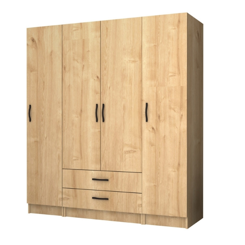 Ντουλάπα Ρούχων Ricardo Megapap Τετράφυλλη Χρώμα Φυσικό Οξιάς 160X51,8X181Εκ.