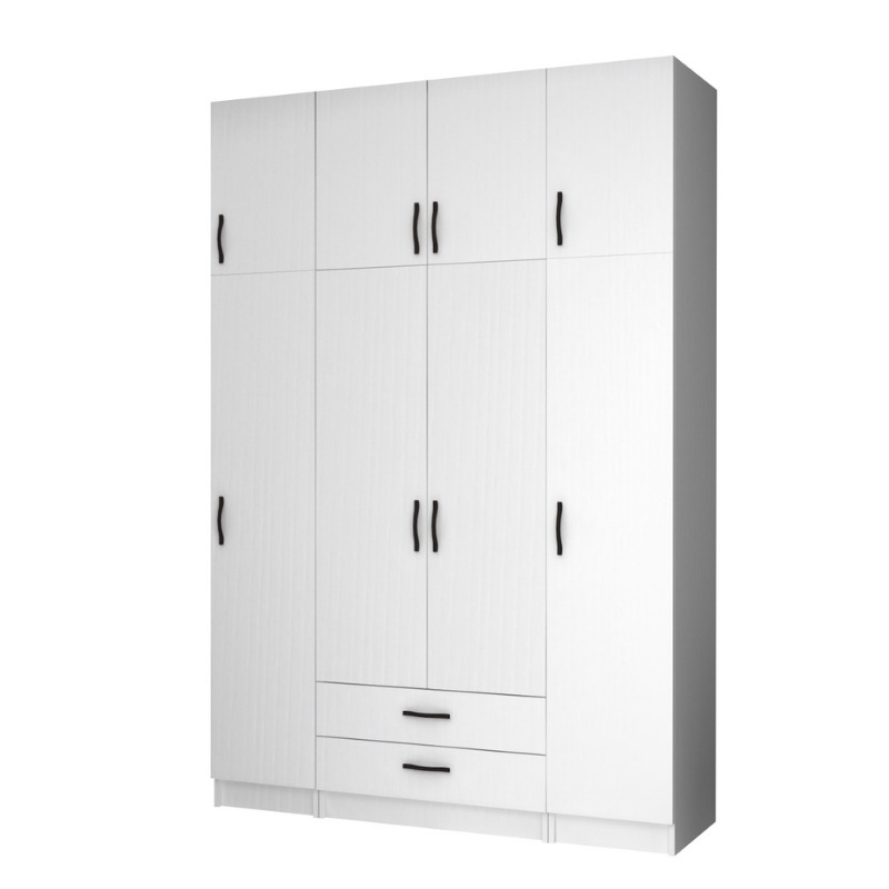 Ντουλάπα Ρούχων Ricardo Megapap Τετράφυλλη Με Πατάρι Χρώμα Λευκό 160X51,8X240Εκ.