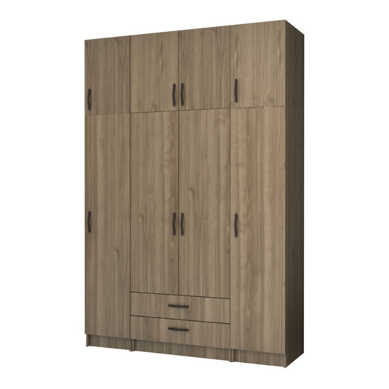 Ντουλάπα Ρούχων Ricardo Megapap Τετράφυλλη Με Πατάρι Χρώμα Καρυδί 160X51,8X240Εκ.