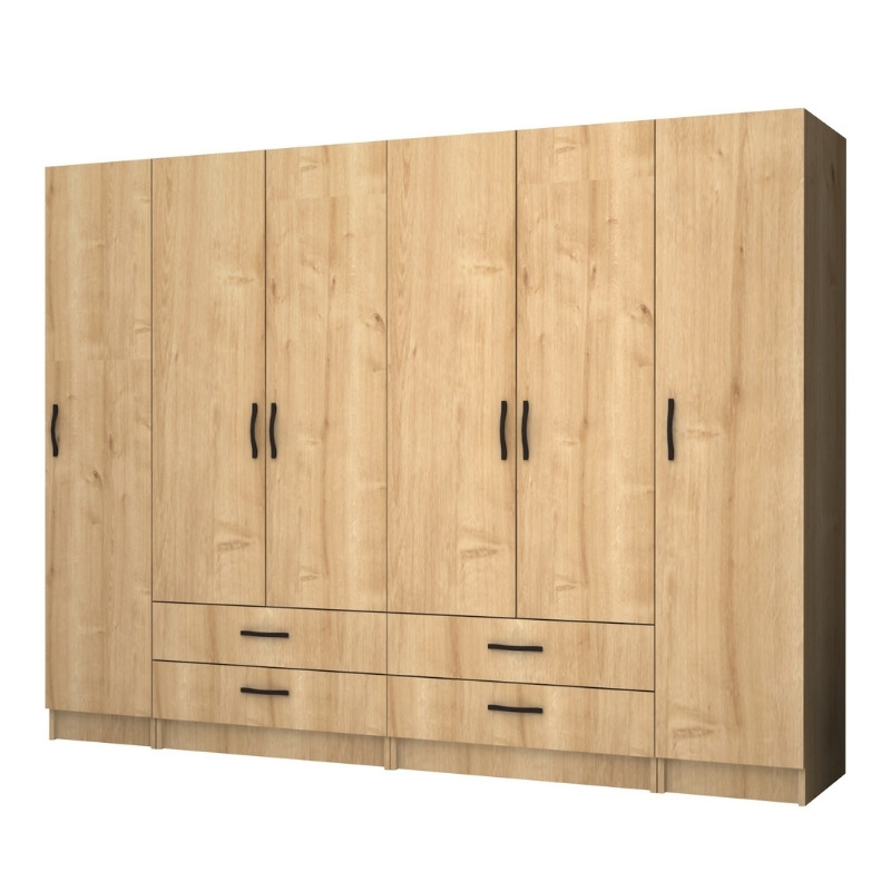 Ντουλάπα Ρούχων Ricardo Megapap Εξάφυλλη Χρώμα Φυσικό Οξιάς 240X51,8X181Εκ.