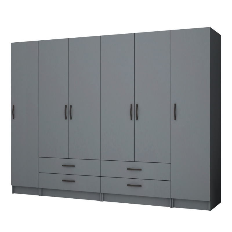 Ντουλάπα Ρούχων Ricardo Megapap Εξάφυλλη Χρώμα Ανθρακί 240X51,8X181Εκ.