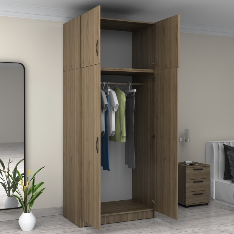 Ντουλάπα Ρούχων Victoria Megapap Δίφυλλη Με Πατάρι Χρώμα Καρυδί 100X60X240Εκ.