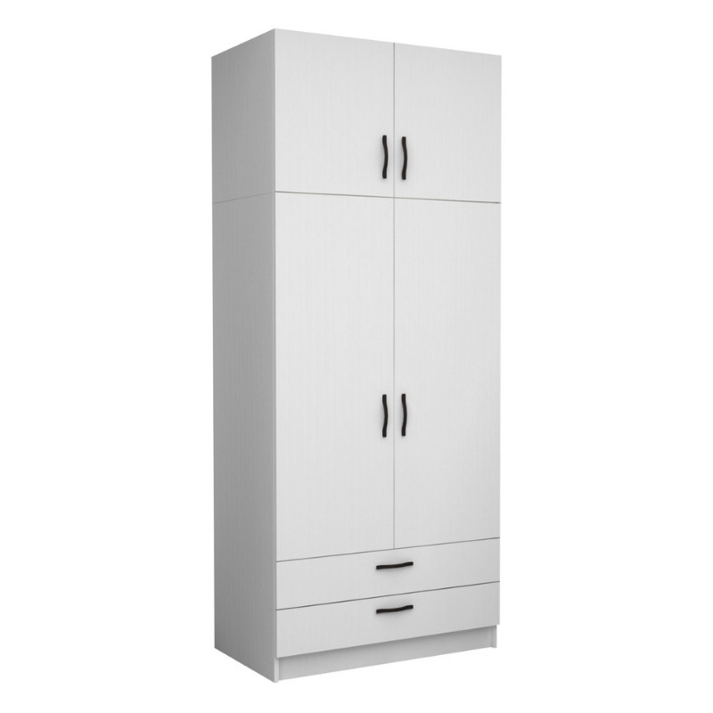 Ντουλάπα Ρούχων Victoria Megapap Δίφυλλη Με Πατάρι Και Συρτάρια Χρώμα Λευκό 100X60X240Εκ.