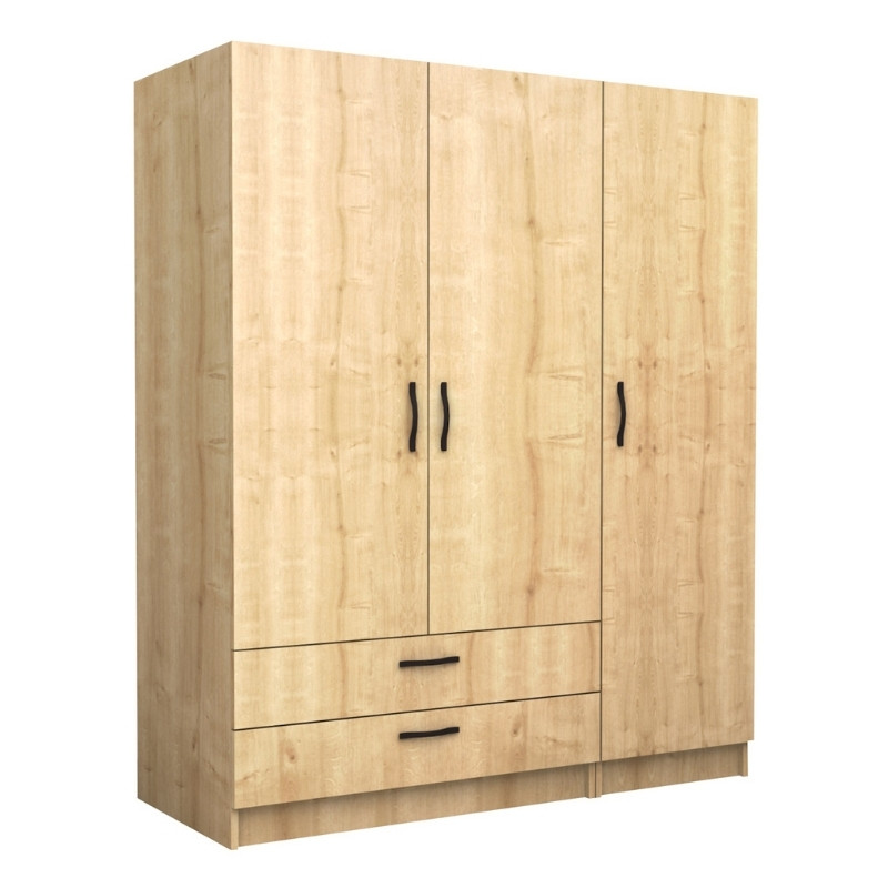 Ντουλάπα Ρούχων Victoria Megapap Τρίφυλλη Με Συρτάρια Χρώμα Φυσικό Οξιάς 150X60X181Εκ.