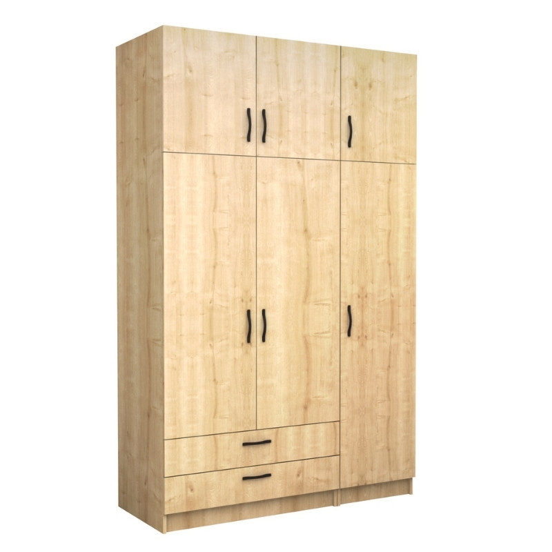 Ντουλάπα Ρούχων Victoria Megapap Τρίφυλλη Με Πατάρι Και Συρτάρια Χρώμα Φυσικό Οξιάς 150X60X240Εκ.