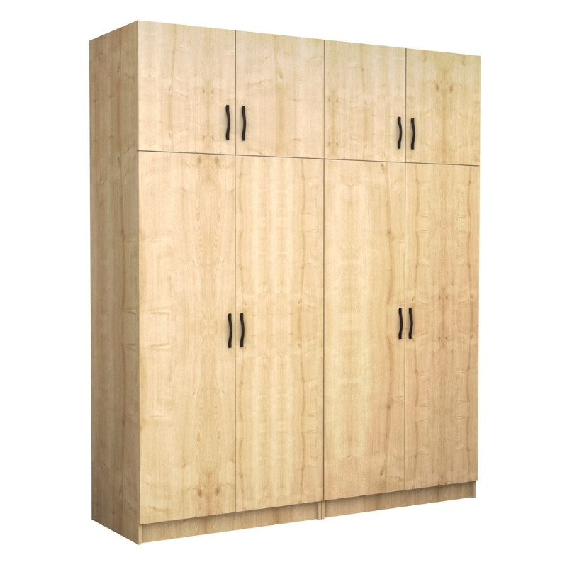 Ντουλάπα Ρούχων Victoria Megapap Τετράφυλλη Με Πατάρι Χρώμα Φυσικό Οξιάς 200X60X240Εκ.